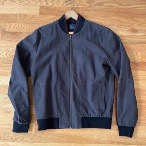 FRED PERRY Dark Grey Micro Hounds Tooth Zip Up Mod Ska Bomber Jacket M